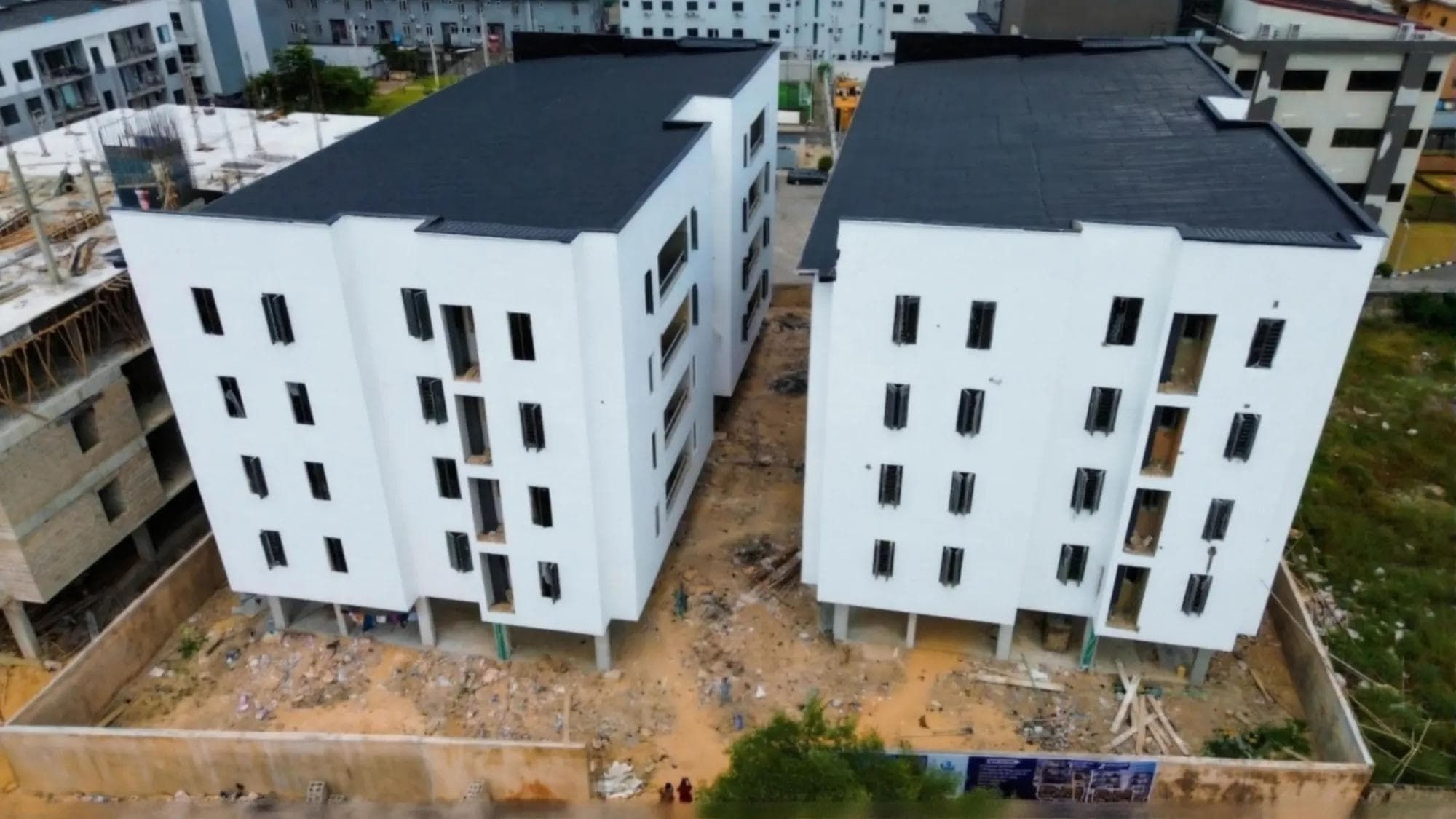 Aerial view of the two completed Pelican Cove 2 blocks at Ikate Elegushi